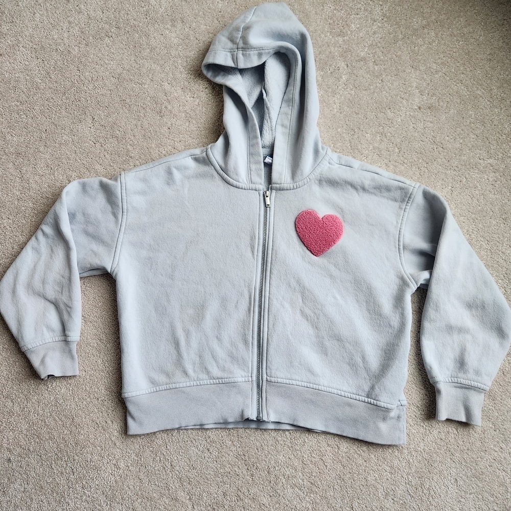 Kids, Old Navy, Light Blue Hoodie with Fuzzy Pink Heart
